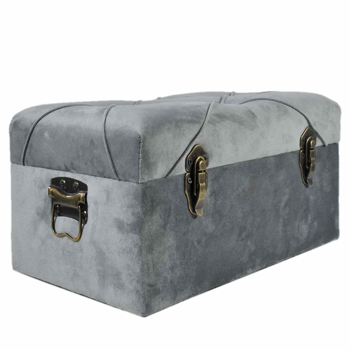 Baule legno velluto grigio 40 x 22 x 18 cm