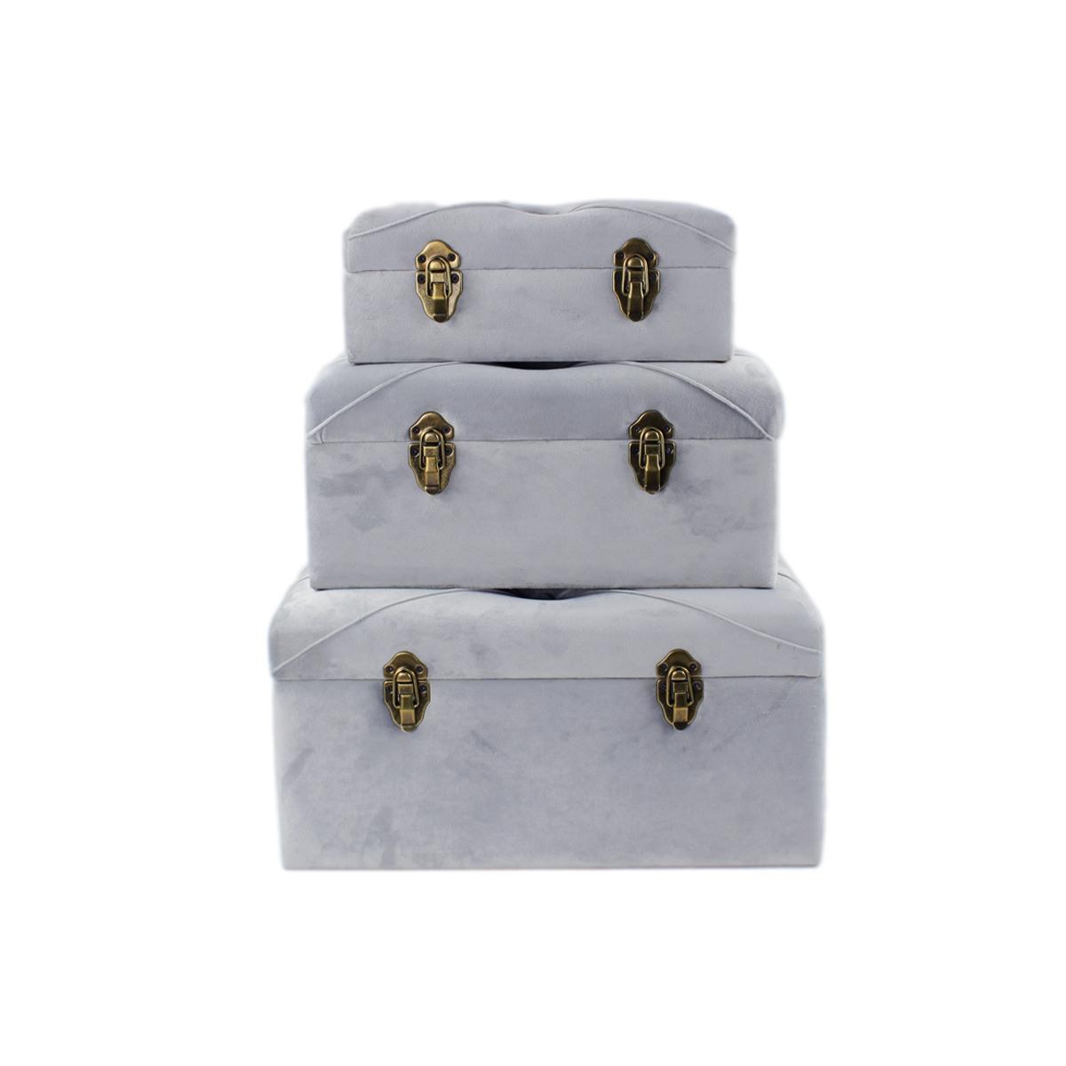 Baule legno velluto grigio 32 x 17 x 11 cm
