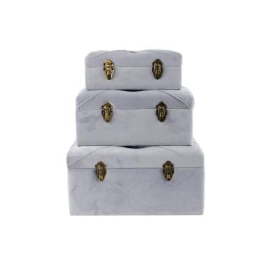Baule legno velluto grigio 32 x 17 x 11 cm