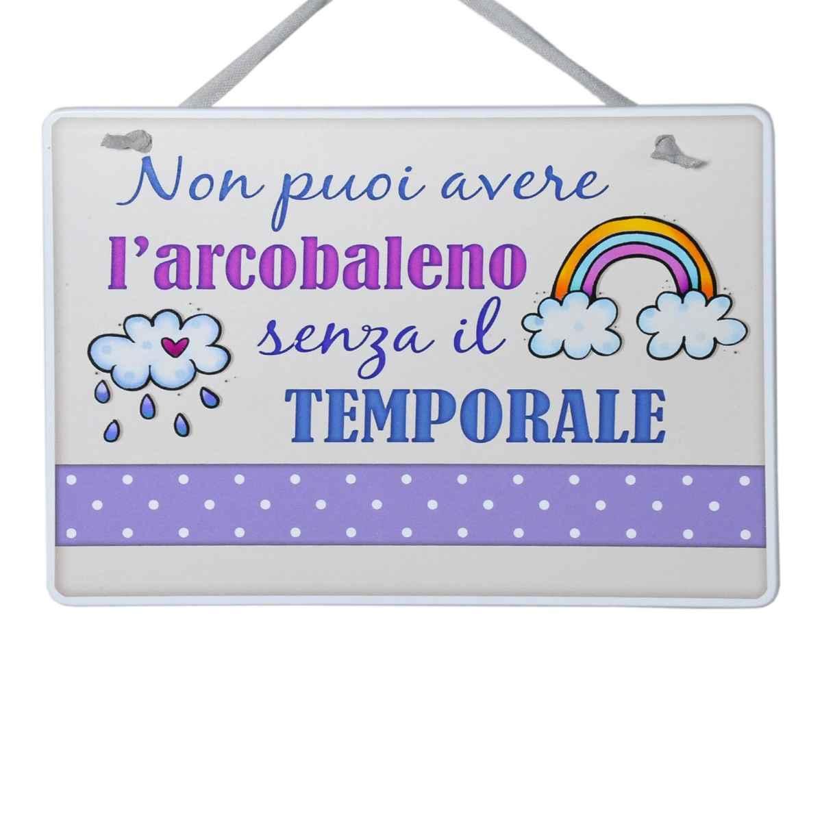 Targa natalizia legno rettangolare frase 17 x 12 cm