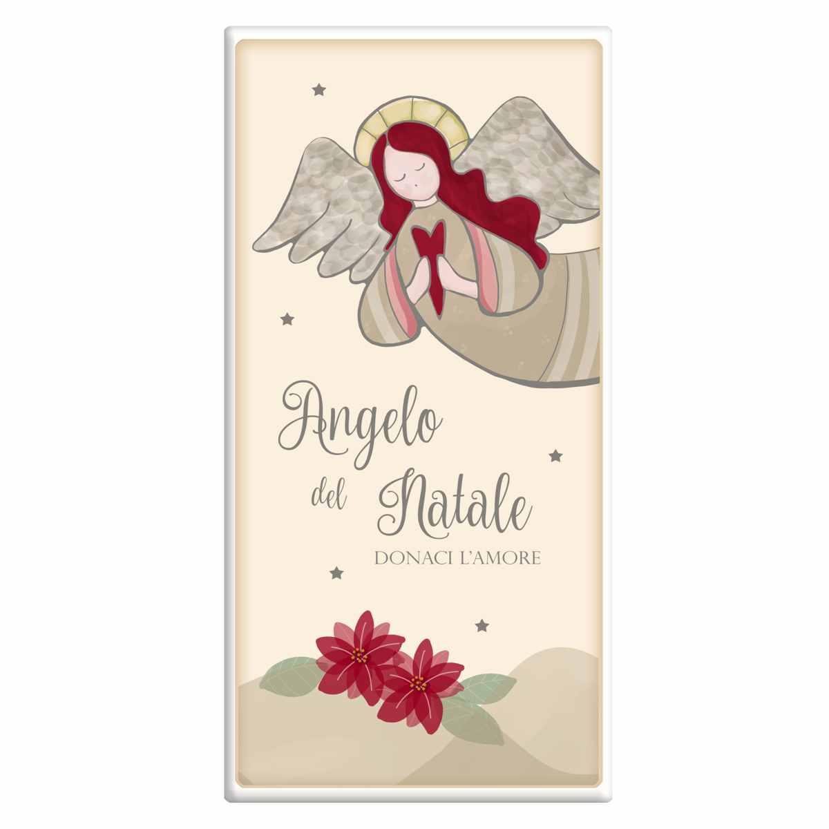 Targa natalizia legno rettangolare angelo natale 18 x 36 cm