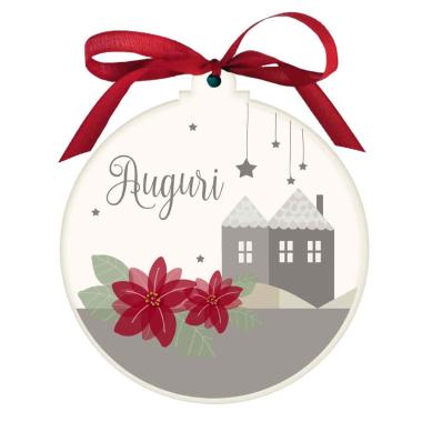 Pallina natalizia legno dedica auguri Ø 10,5 cm