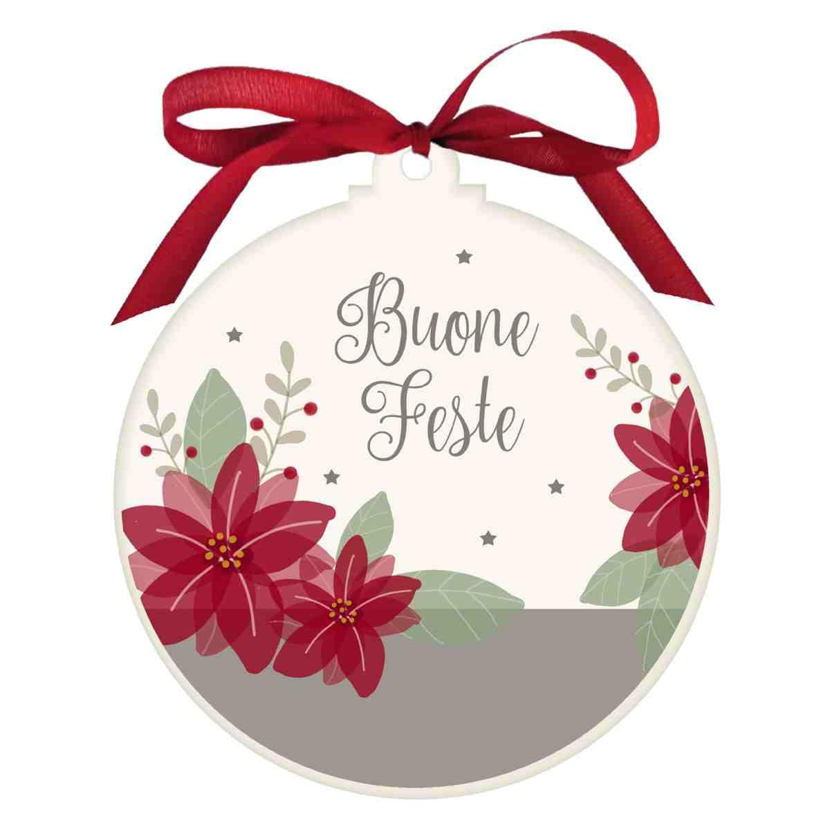 Pallina natalizia legno dedica buone feste Ø 10,5 cm