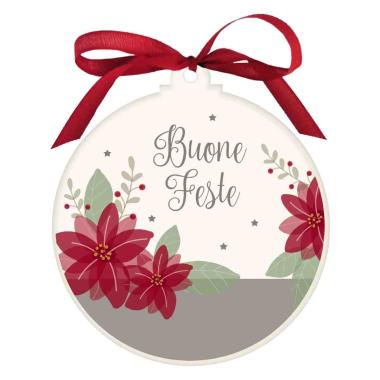 Pallina natalizia legno dedica buone feste Ø 10,5 cm