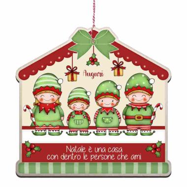 Targa natalizia legno auguri 4 elfi 25 x 24 cm