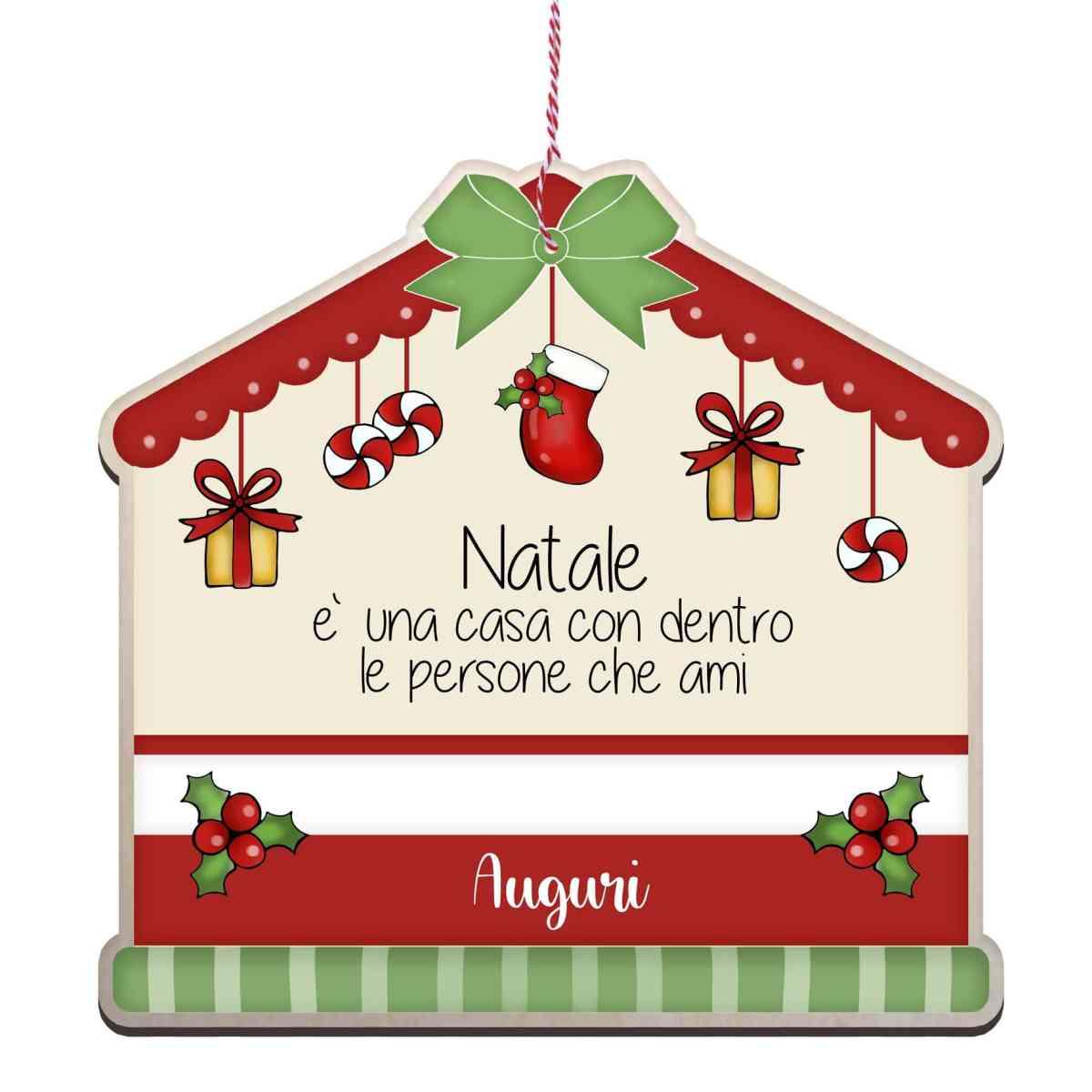 Targa natalizia legno casetta auguri 25 x 24 cm