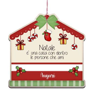 Targa natalizia legno casetta auguri 25 x 24 cm