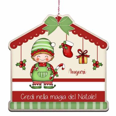 Targa natalizia legno auguri elfo 25 x 24 cm