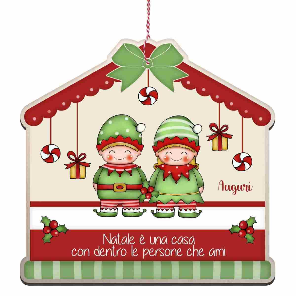Targa natalizia legno auguri 2 elfi 25 x 24 cm