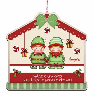 Targa natalizia legno auguri 2 elfi 25 x 24 cm
