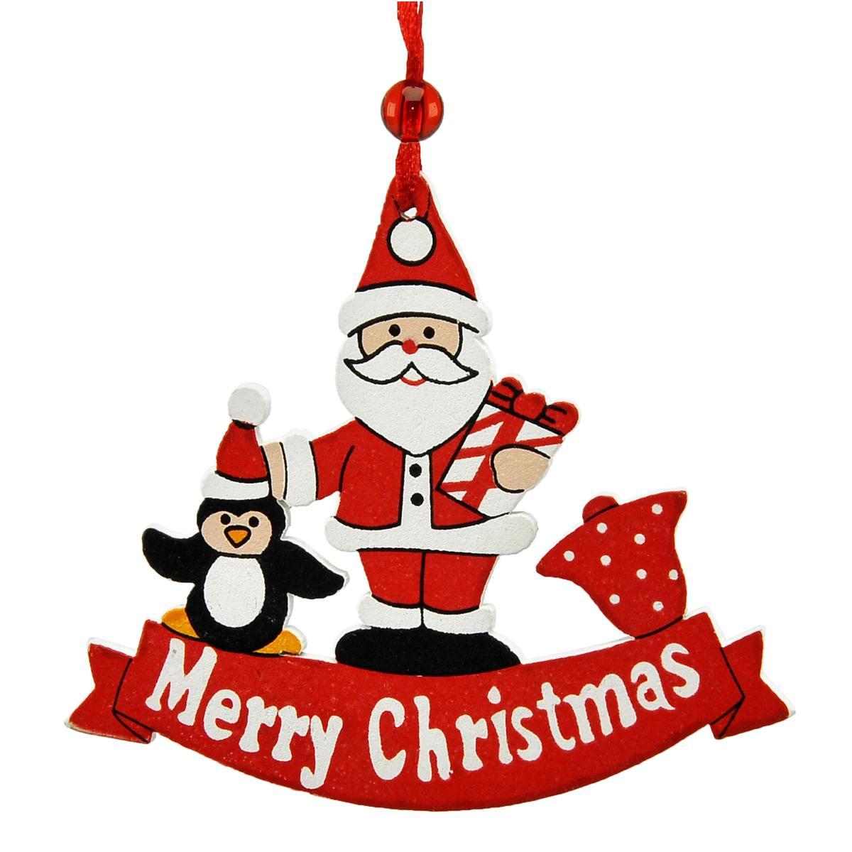 Decorazione natalizia babbo natale pupazzo legno Set 2 pz