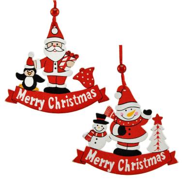 Decorazione natalizia babbo natale pupazzo legno Set 2 pz