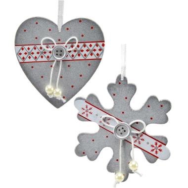 Decorazione natalizia soggetti legno argento Set 2 pz