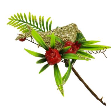 Fiore natale bacche rosse uccellino 18 cm