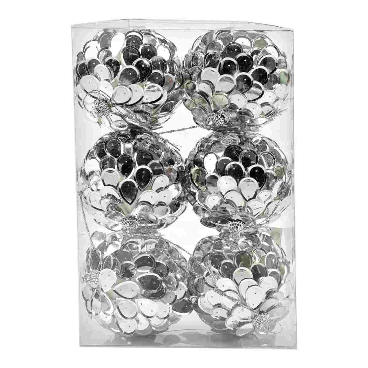 Pallina natalizia argento gocce Set 6 pz