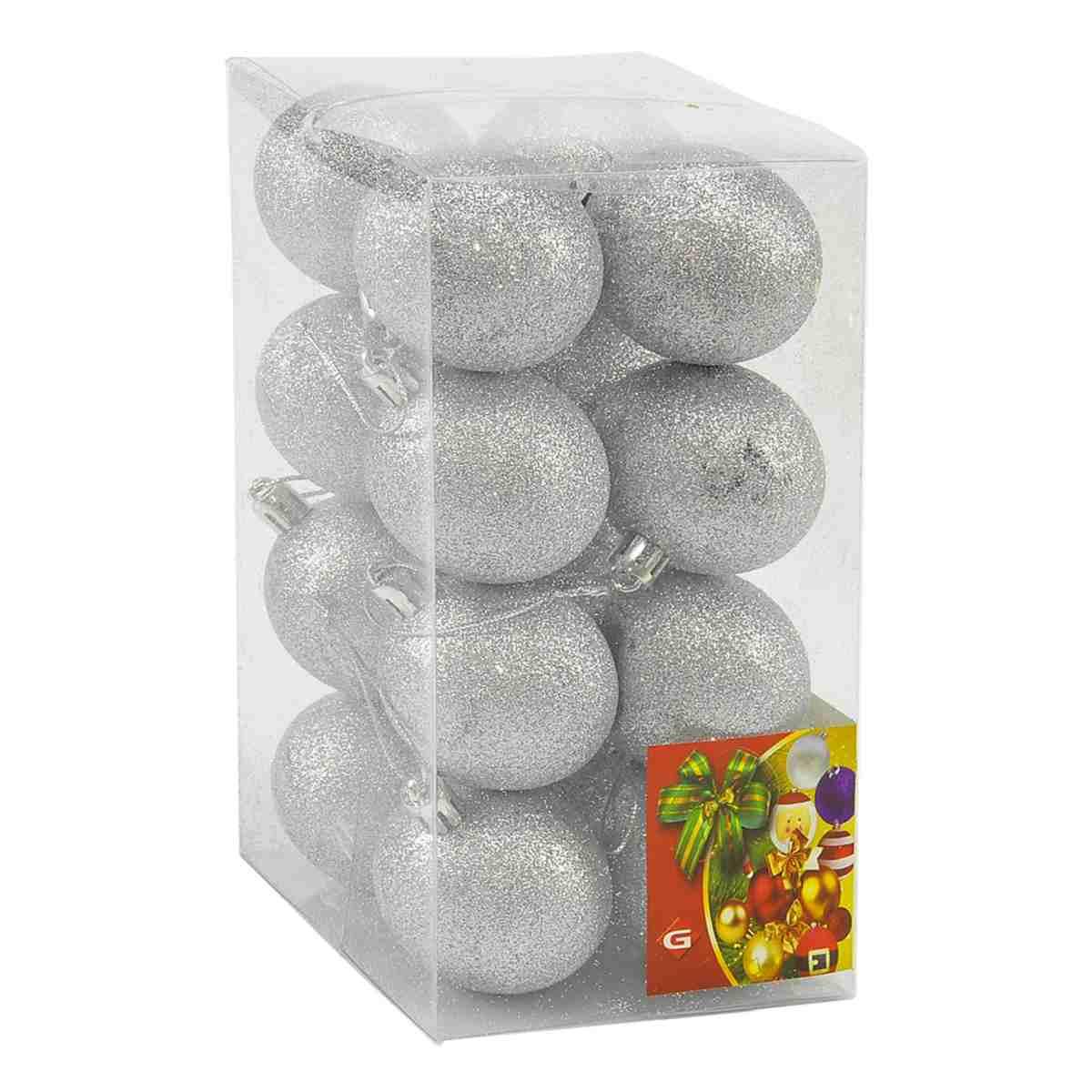 Pallina natalizia argento glitter Set 16 pz