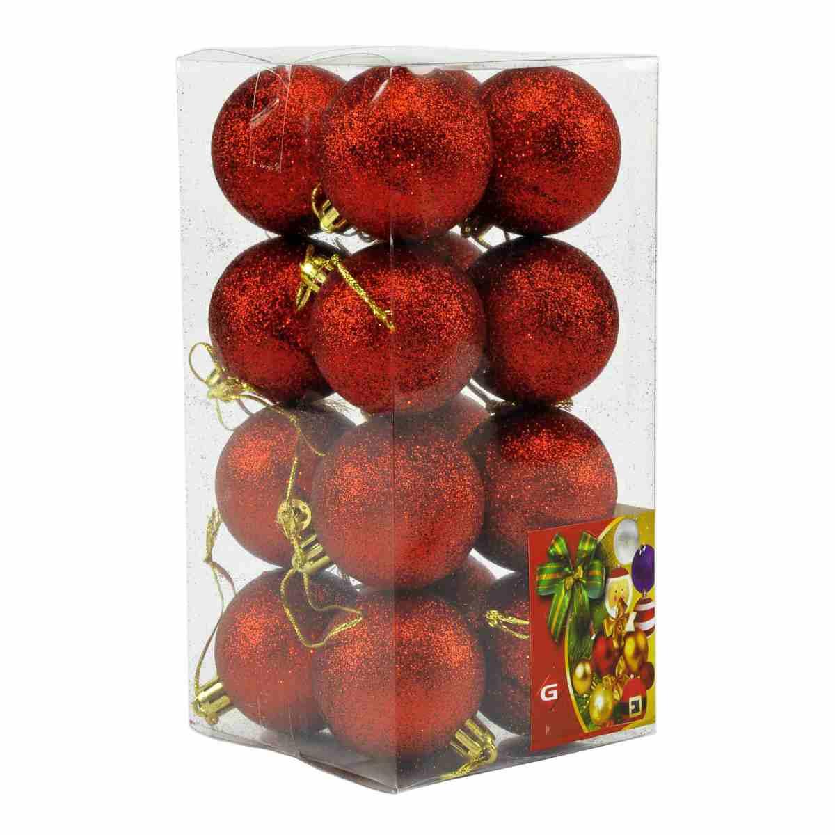 Pallina natalizia rosso glitter Set 16 pz