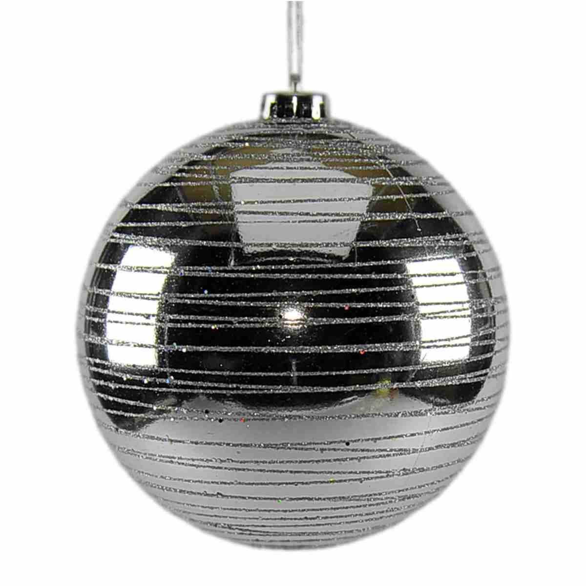Pallina natalizia argento lucido righe glitter Ø 15 cm