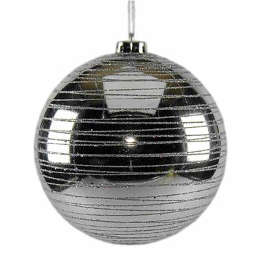 Pallina natalizia argento lucido righe glitter Ø 15 cm