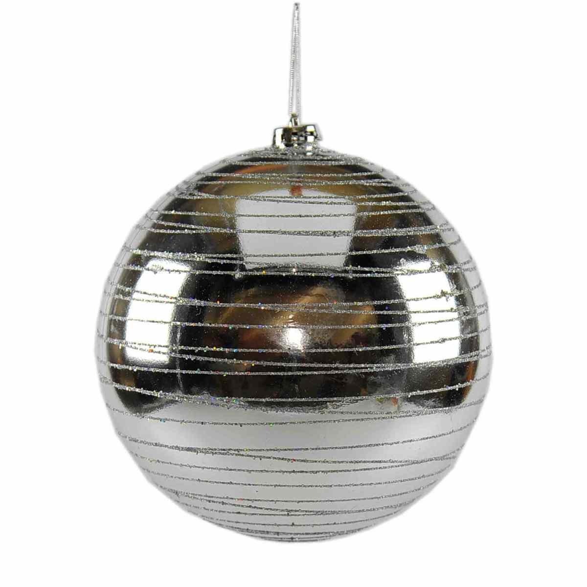 Pallina natalizia argento lucido righe glitter Ø 20 cm