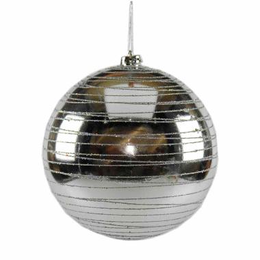 Pallina natalizia argento lucido righe glitter Ø 20 cm