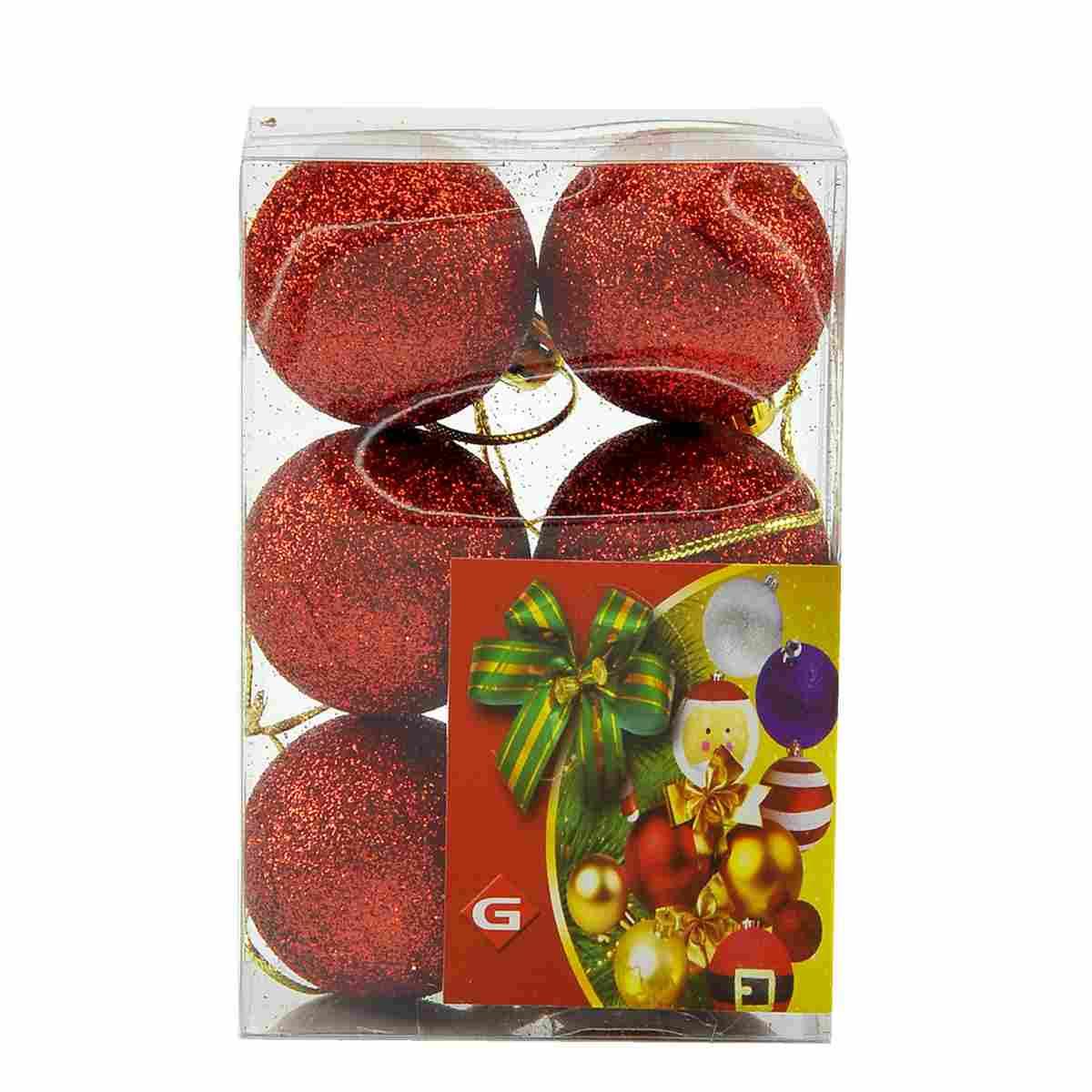 Pallina natalizia rosso glitter Set 6 pz