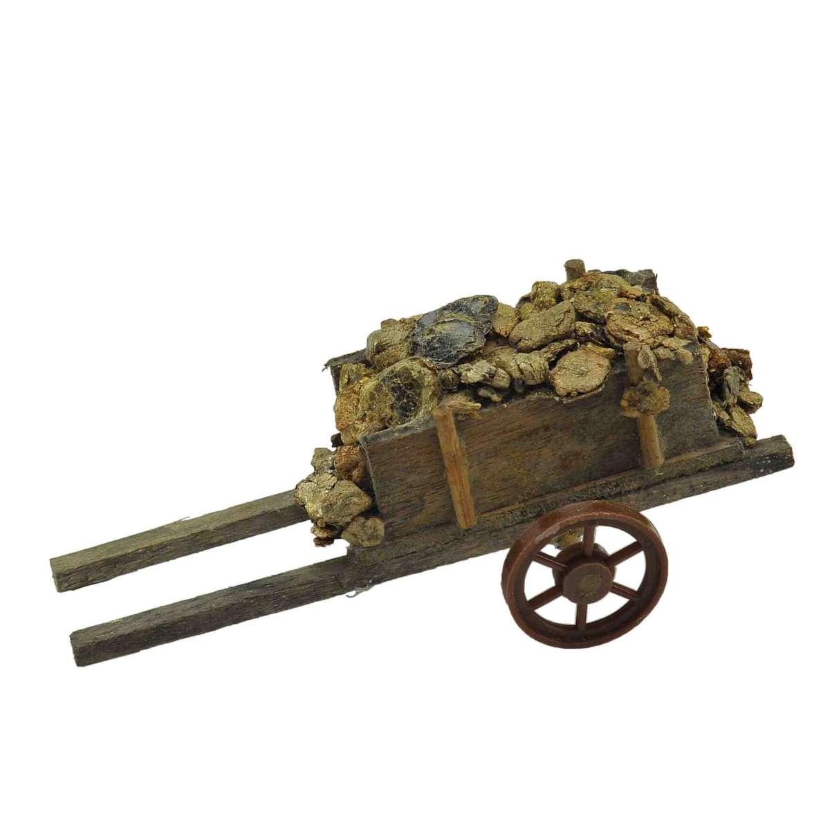 Carretto presepe legno 2 ruote pietre