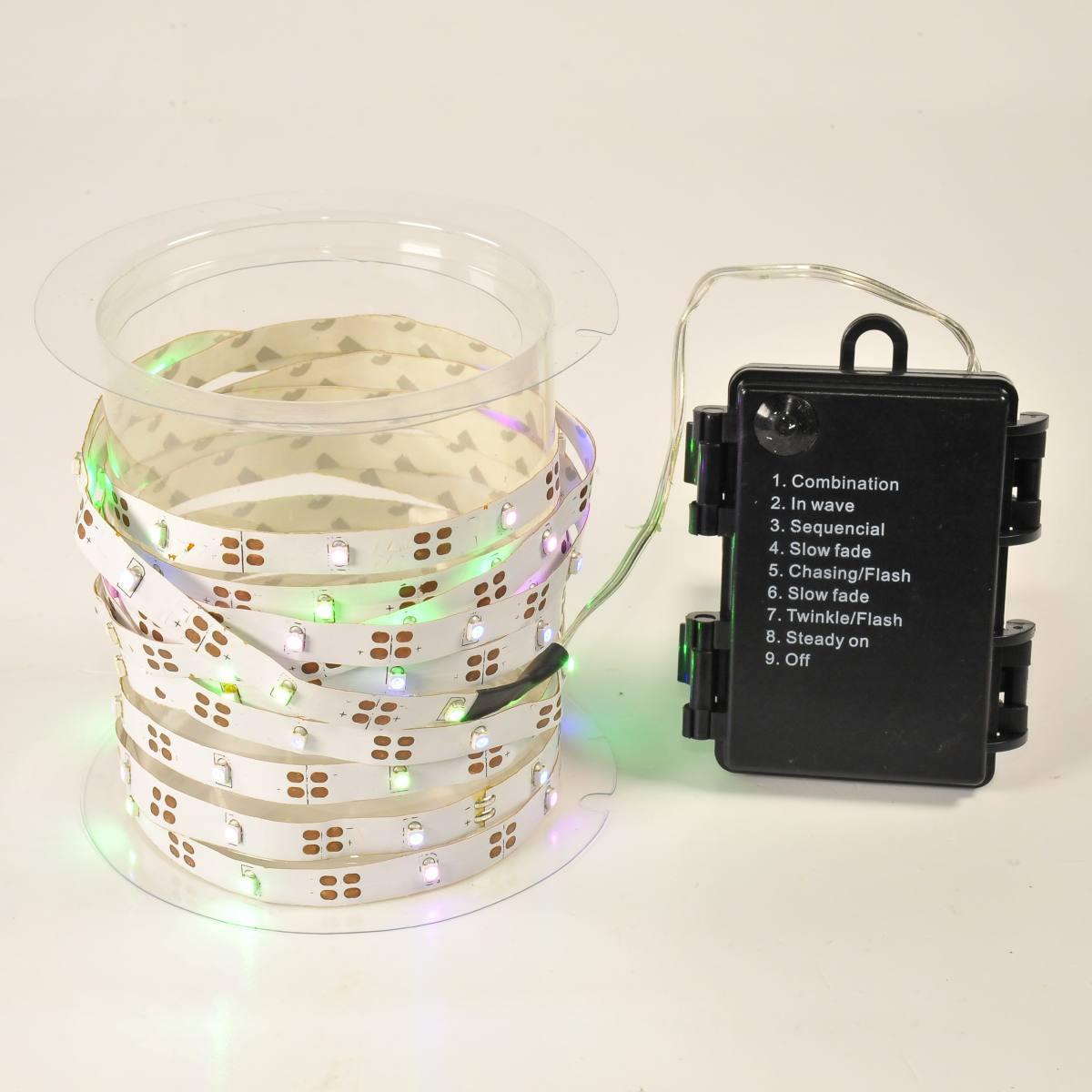 Luci di natale esterno batteria 90 led nastro multicolor 3 mt