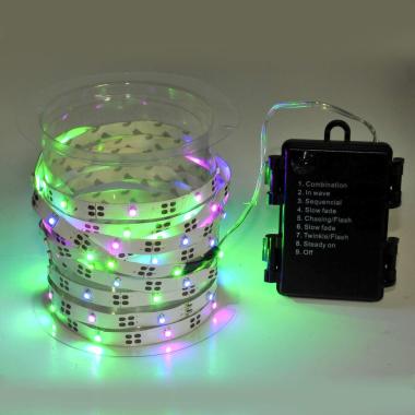 Luci di natale esterno batteria 90 led nastro multicolor 3 mt