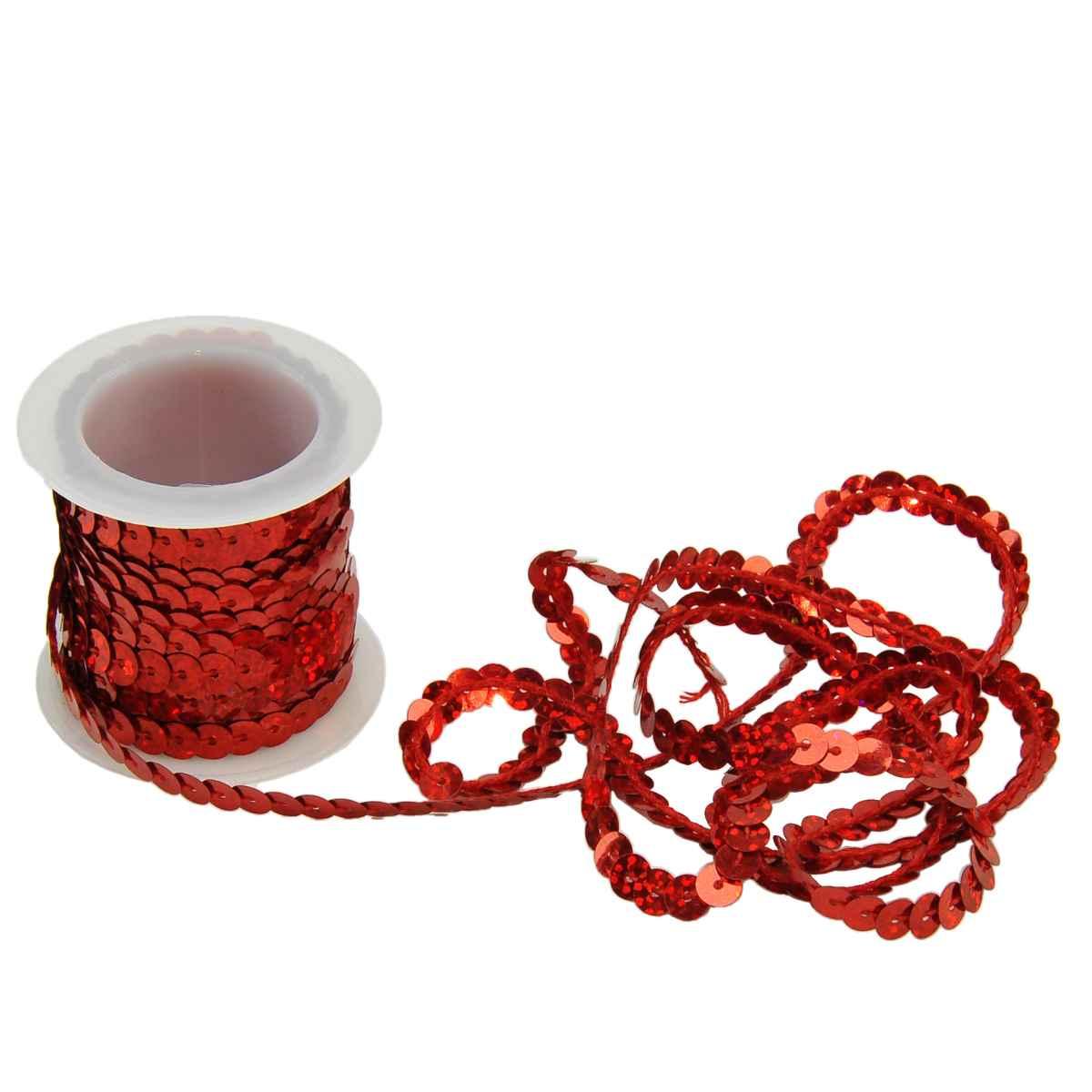 Nastro natalizio cordoncino paillettes rosso 5 mt