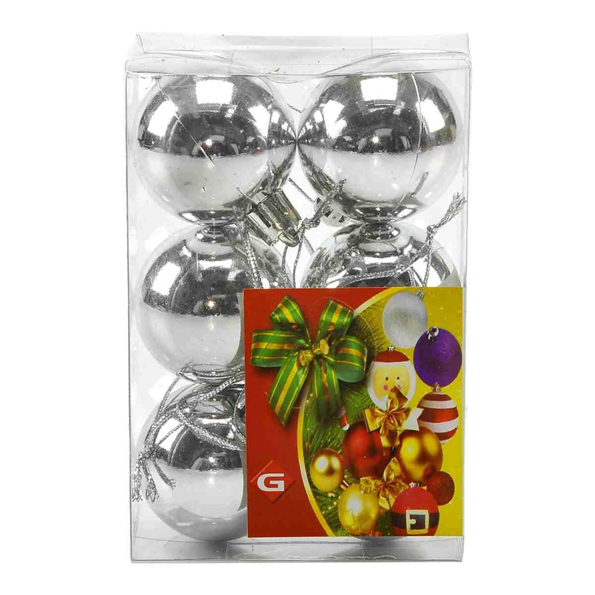 Pallina natalizia argento lucido Set 6 pz