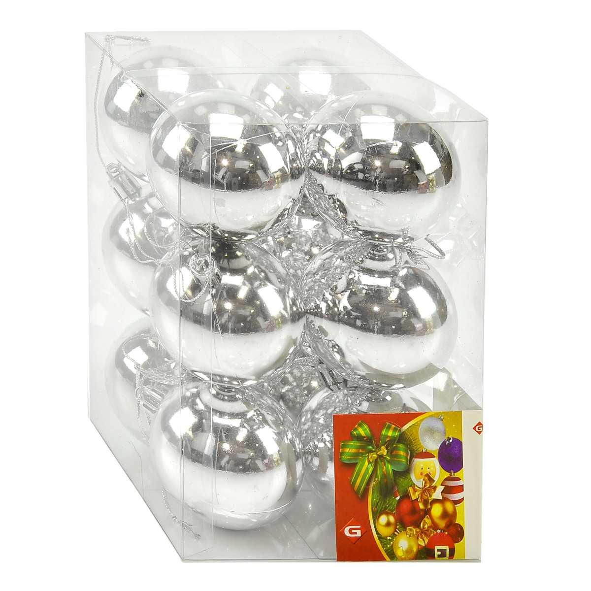 Pallina natalizia argento lucido Set 12 pz