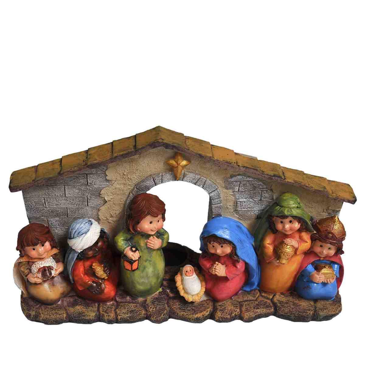 Statua presepe 11 cm natività mini capanna legno