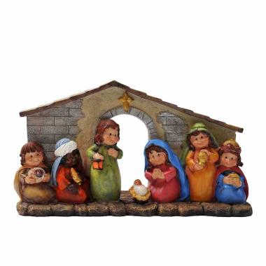 Statua presepe 11 cm natività mini capanna legno