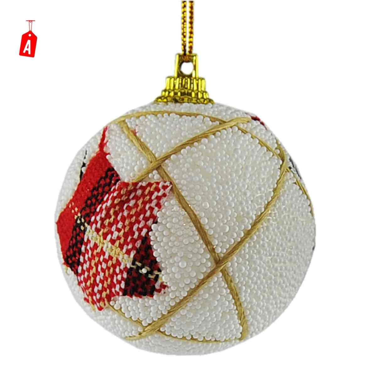 Pallina natalizia bianca decori in tessuto Set 6 pz
