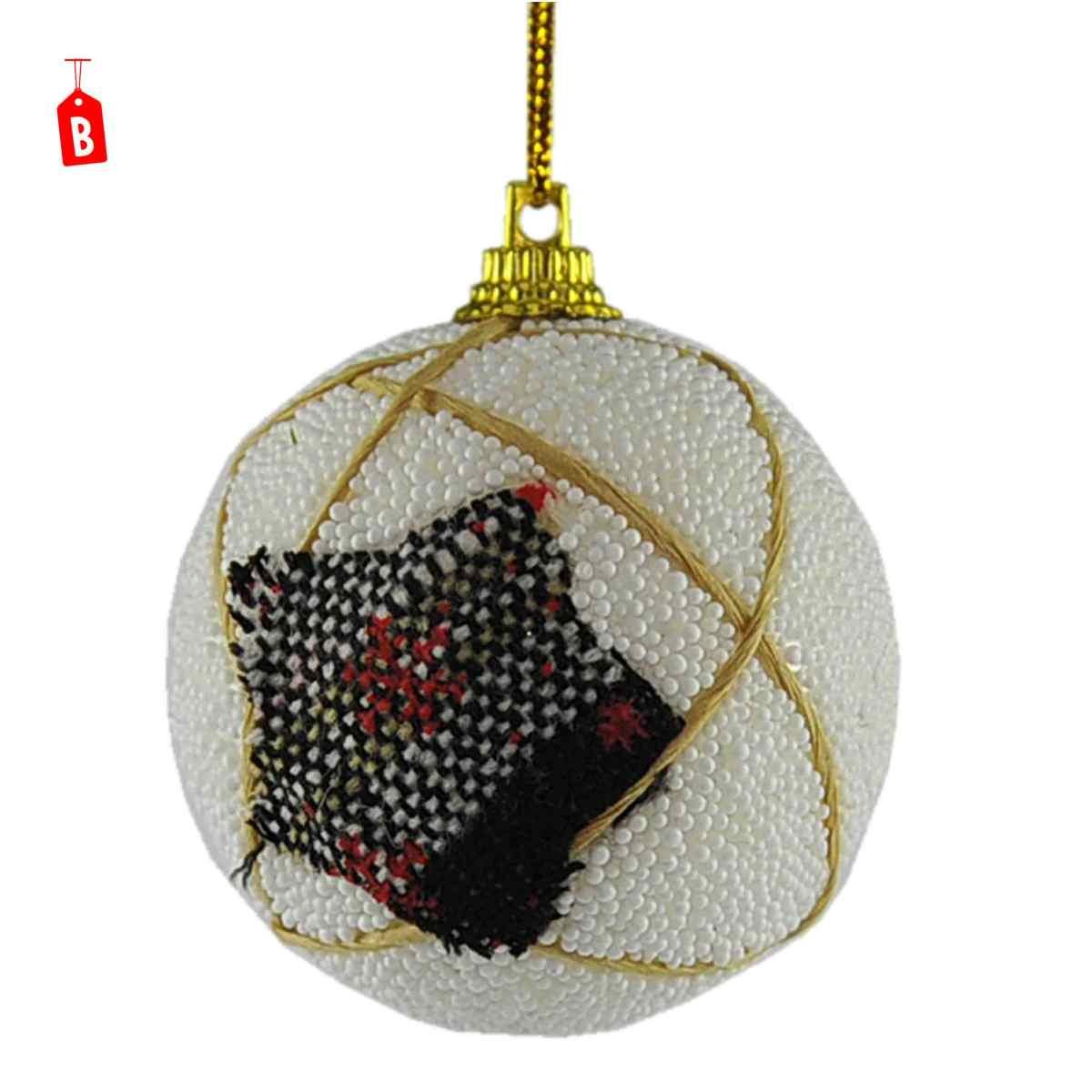 Pallina natalizia bianca decori in tessuto Set 6 pz