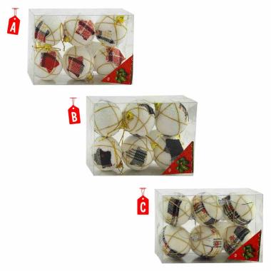 Pallina natalizia bianca decori in tessuto Set 6 pz