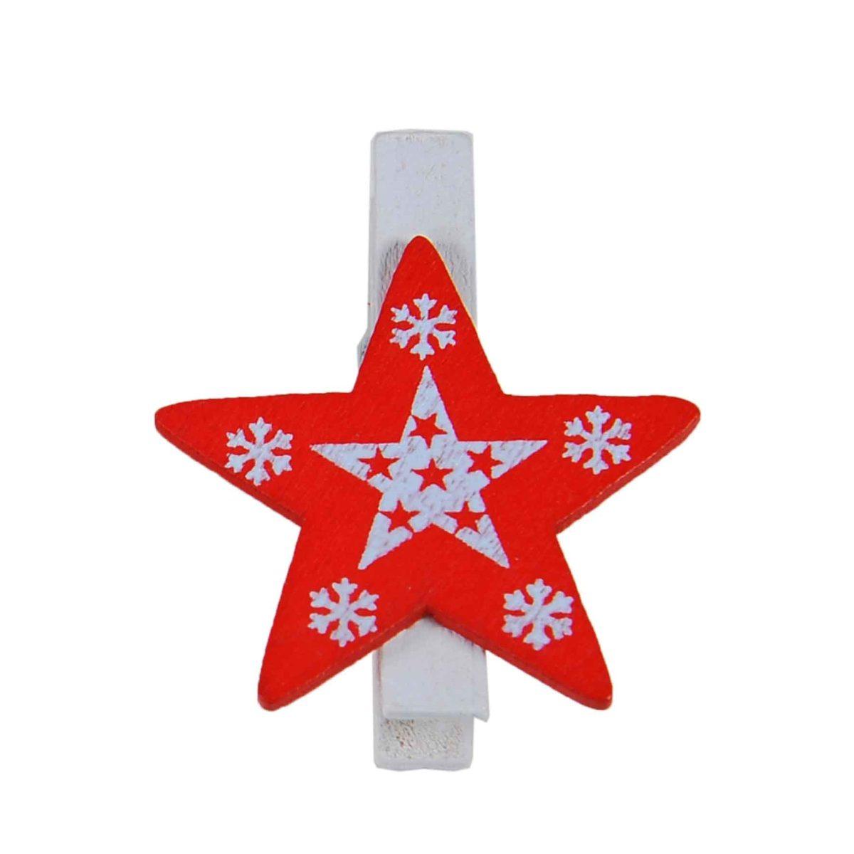 Molletta natalizia legno stella Set 9 pz