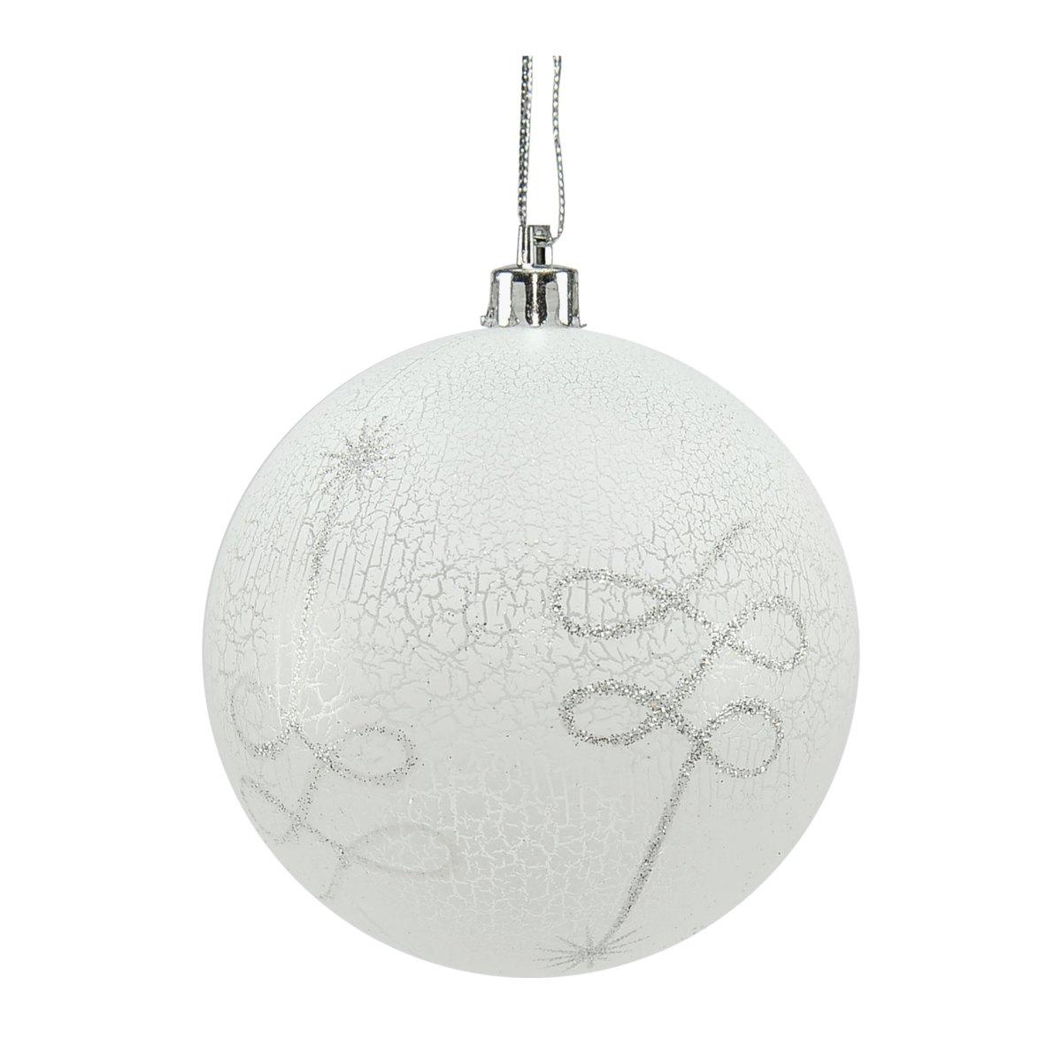 Pallina natalizia bianco craclè dec glitter Set 4 pz