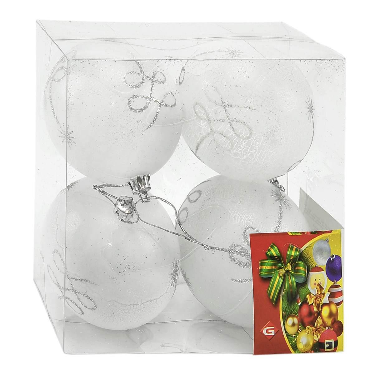Pallina natalizia bianco craclè dec glitter Set 4 pz
