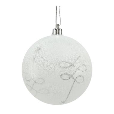 Pallina natalizia bianco craclè dec glitter Set 4 pz