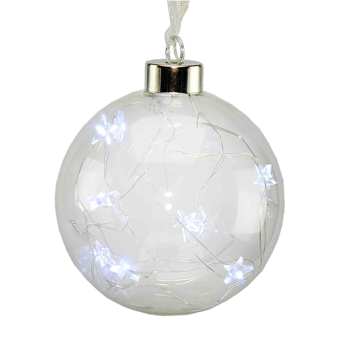 Pallina natalizia vetro luce bianca 15 led batteria Ø 10 cm