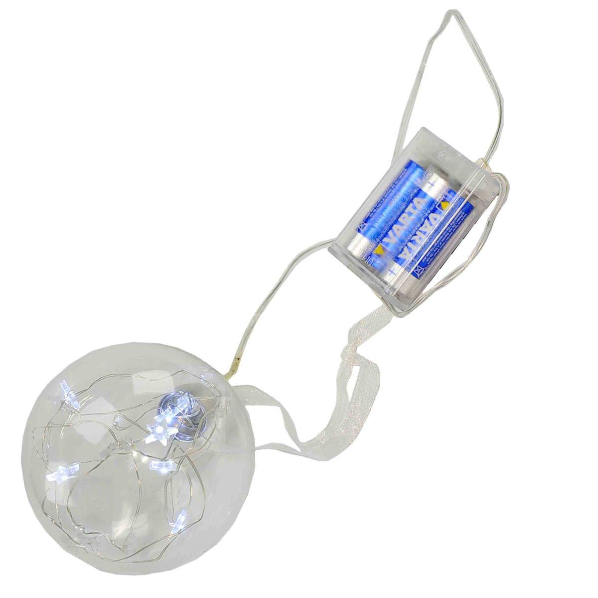Pallina natalizia vetro luce bianca 15 led batteria Ø 10 cm