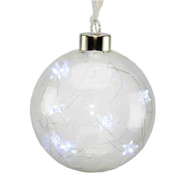 Pallina natalizia vetro luce bianca 15 led batteria Ø 10 cm