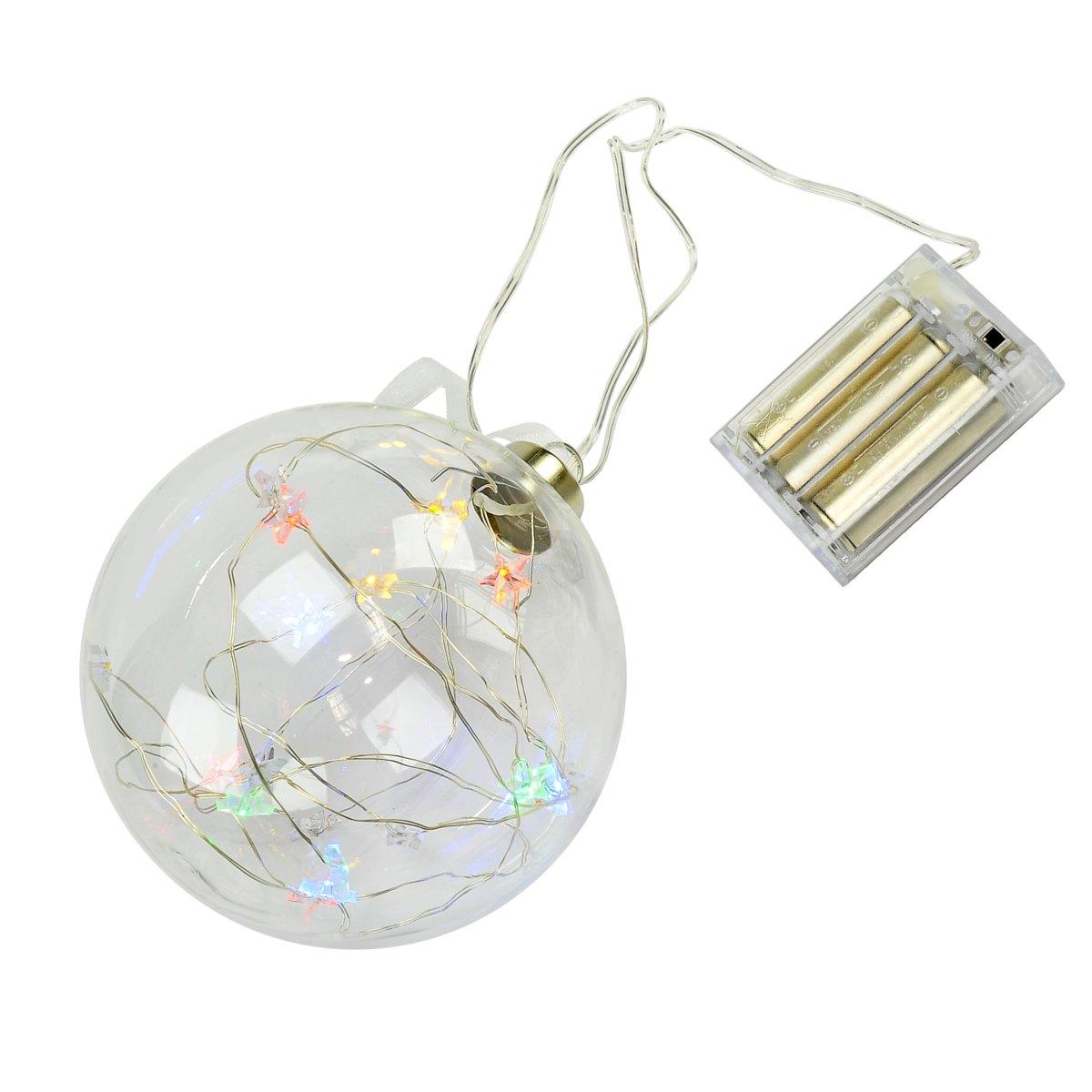 Pallina natalizia vetro luce multi 20 led batteria Ø 12 cm