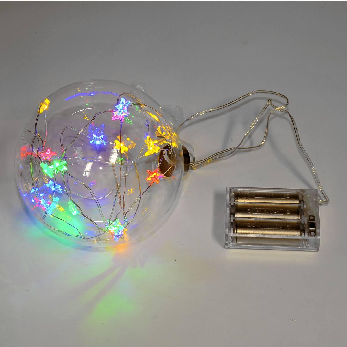 Pallina natalizia vetro luce multi 20 led batteria Ø 12 cm