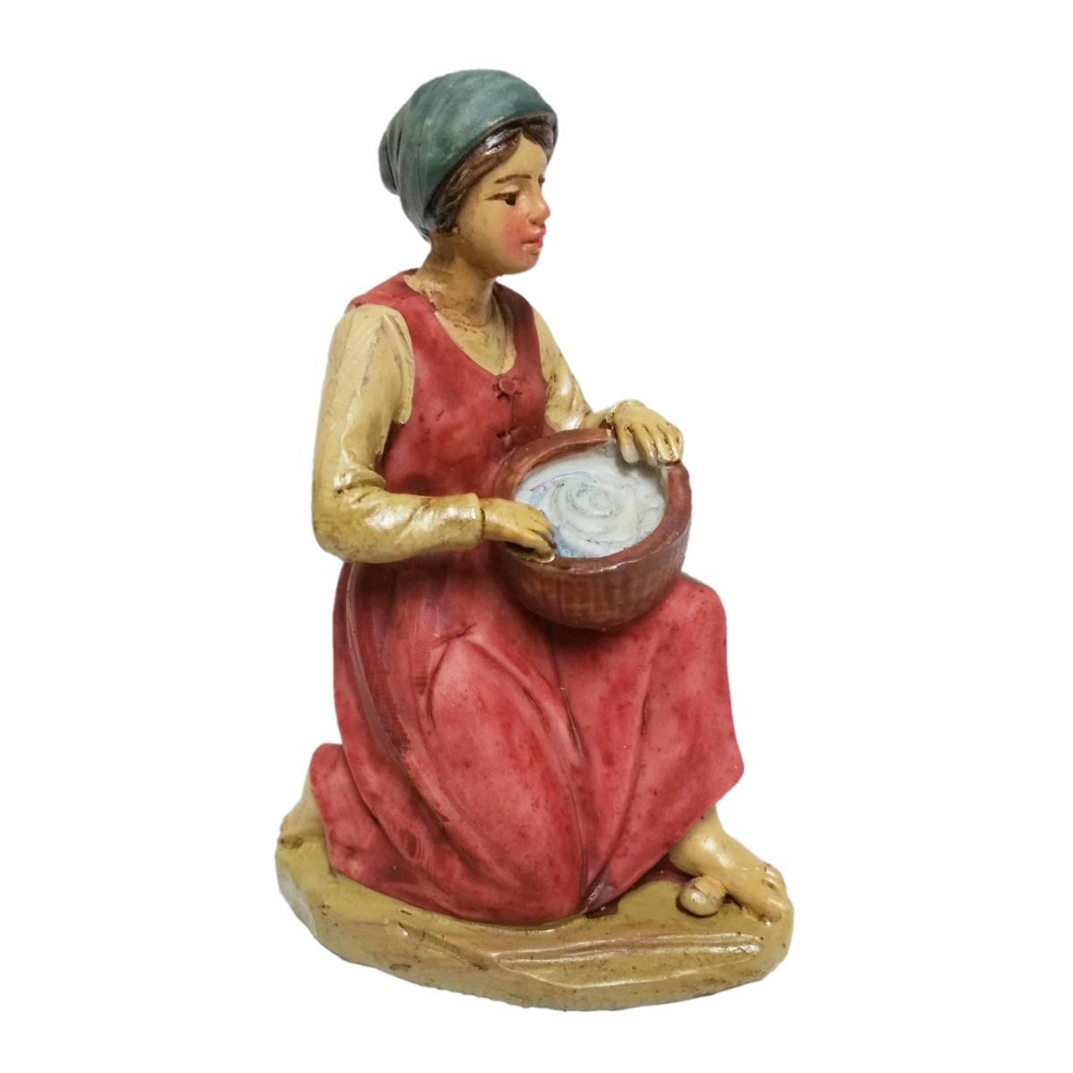 Statua presepe 13 cm donna inginocchiata ciotola