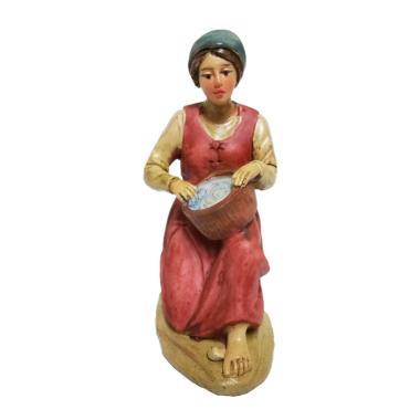 Statua presepe 13 cm donna inginocchiata ciotola