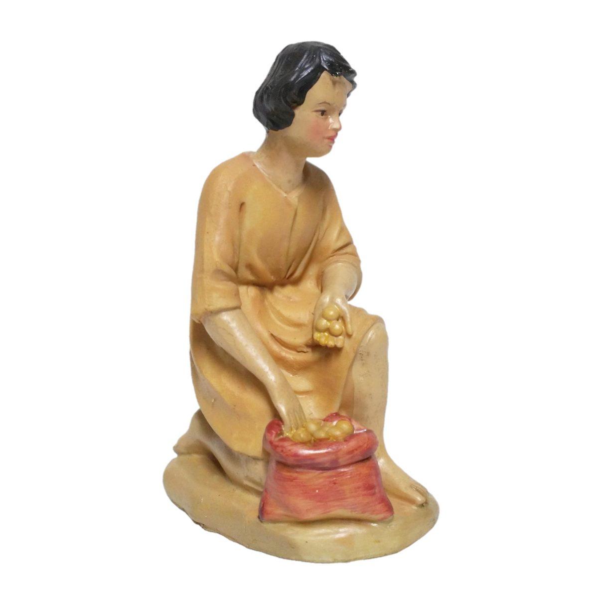 Statua presepe 15 cm pastore inginocchiato sacca uova