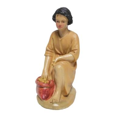 Statua presepe 15 cm pastore inginocchiato sacca uova